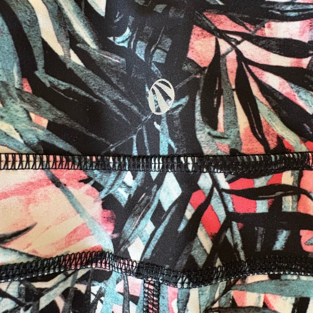 Marika Athletic Crop Tropical Leaf Print Leggings in Black, Teal & Pink - Picture 4 of 5